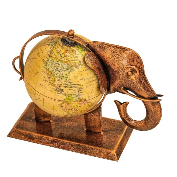 HANDCRAFTED METAL ELEPHANT GLOBE | ANTIQUE COPPER FINISH | WORLD MAP DECOR BY INDUNE LIFESTYLE - Image 3