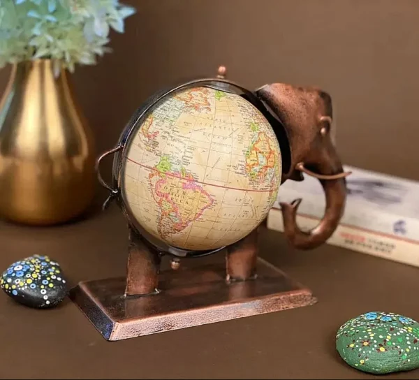 HANDCRAFTED METAL ELEPHANT GLOBE | ANTIQUE COPPER FINISH | WORLD MAP DECOR BY INDUNE LIFESTYLE - Image 5