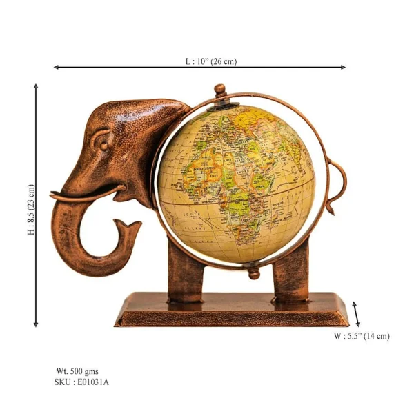 HANDCRAFTED METAL ELEPHANT GLOBE | ANTIQUE COPPER FINISH | WORLD MAP DECOR BY INDUNE LIFESTYLE - Image 2