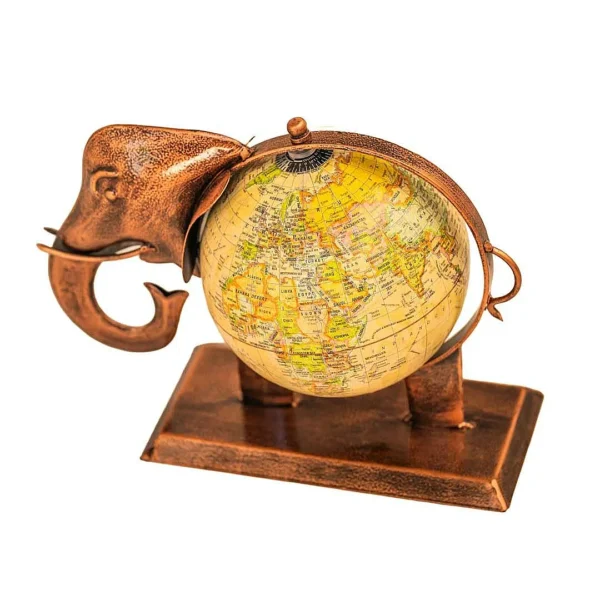 HANDCRAFTED METAL ELEPHANT GLOBE | ANTIQUE COPPER FINISH | WORLD MAP DECOR BY INDUNE LIFESTYLE - Image 4