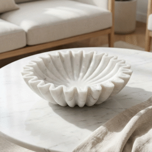 White Marble Scalloped Ruffle Bowl