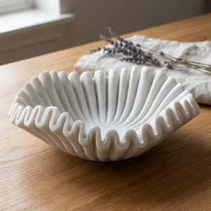 White Marble Ruffle Handcrafted Bowl