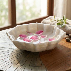 White Marble Scalloped Flower Bowl