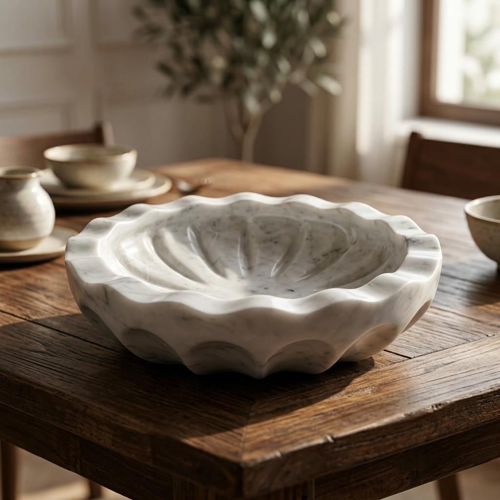 Carrara Marble Ruffle Bowl