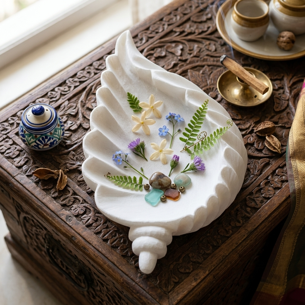 White Marble Conch Shell Trinket Bowl
