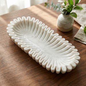 White Marble Oval Ruffle Tray