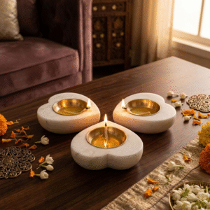 Clover Heart Marble Tealight Holder / Diya Set of 3