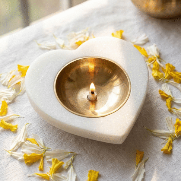 Clover Heart Marble Tealight Holder / Diya Set
