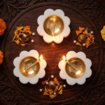 Daisy Bloom Marble Tealight Holder / Diya Set of 3