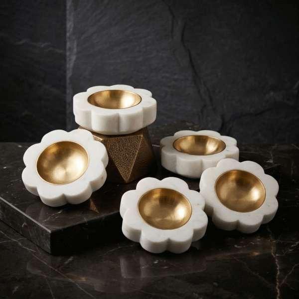 Daisy Bloom Marble Tealight Holder / Diya Set of 5