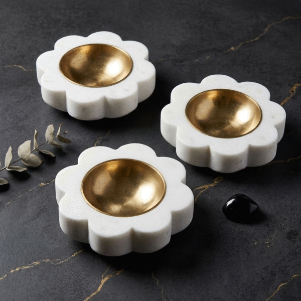 Daisy Bloom Marble Tealight Holder / Diya Set of 3