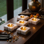 Ornamental Quatrefoil Marble Tealight Holder / Diya Set of 5