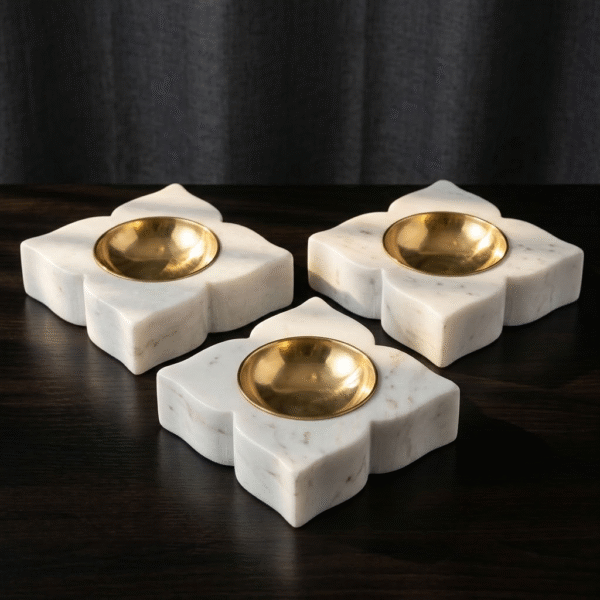 Ornamental Quatrefoil Marble Tealight Holder / Diya Set of 3