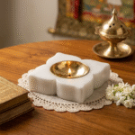 Ornamental Quatrefoil Marble Tealight Holder / Diya Set