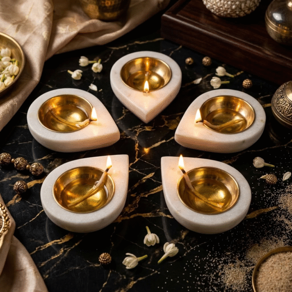 Petal Drop Marble Tealight Holder / Diya Set of 5