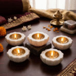 Rounded Flower Marble Tealight Holder / Diya Set of 5