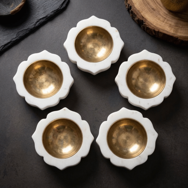 Rounded Flower Marble Tealight Holder / Diya Set of 5
