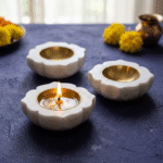 Rounded Flower Marble Tealight Holder / Diya Set of 3