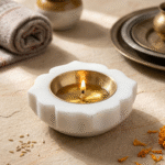 Rounded Flower Marble Tealight Holder / Diya Set