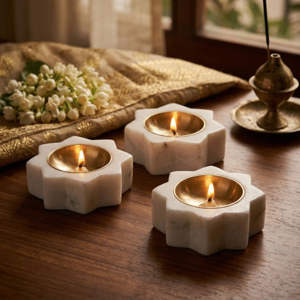 Six-Point Star Marble Tealight Holder / Diya Set of 3