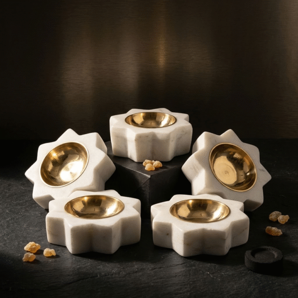 Six-Point Star Marble Tealight Holder / Diya Set of 5