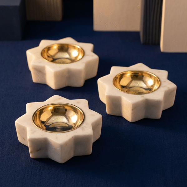 Six-Point Star Marble Tealight Holder / Diya Set of 3