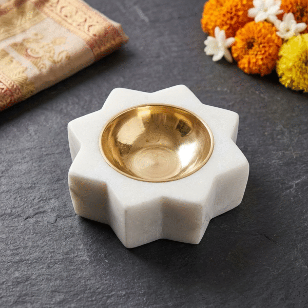 Six-Point Star Marble Tealight Holder / Diya Set